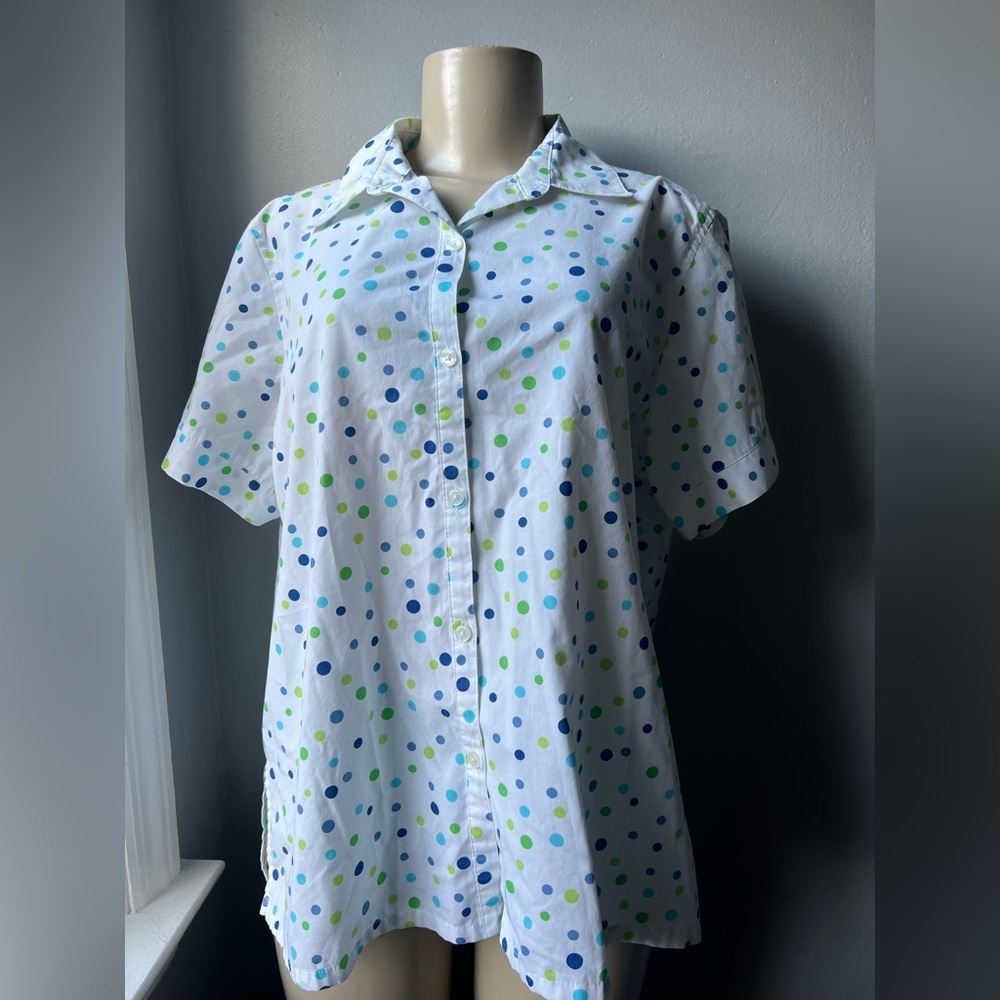 Studio Works White Shirt with Blue and Green Dots